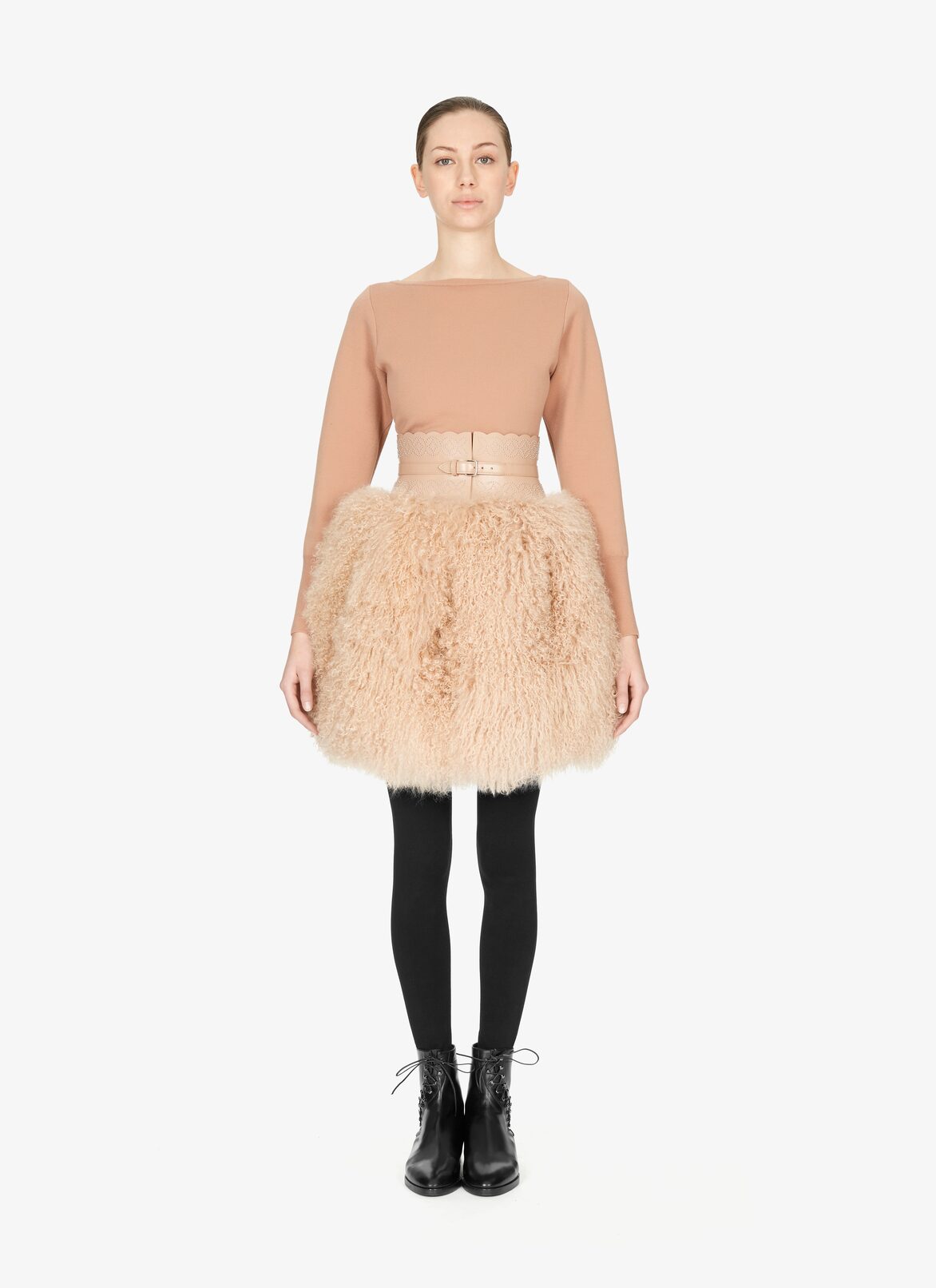 Mongolia Lambskin Mini Skirt ALAÏA BEIGE MONGOLIA LAMBSKIN MINI SKIRT